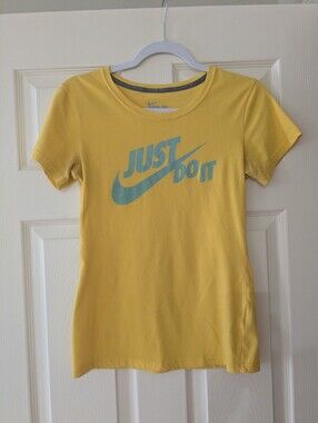 Nike Yellow Tee with Teal 'Just Do It' Logo | Women's S